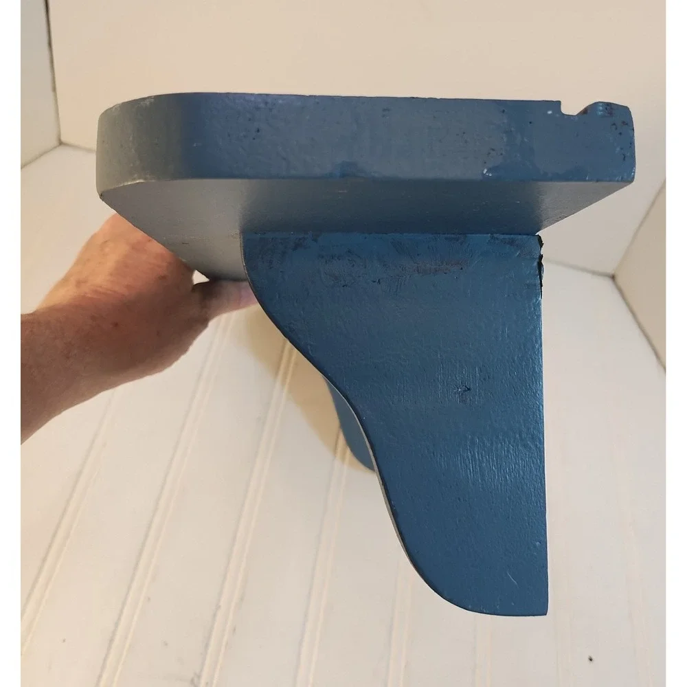 VTG Blue Painted Wood Floating Wall Shelf Plate Groove 20